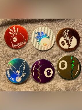 Vintage Cardboard POGS Holographic 8-Ball Game Tokens – Multicolor Set of 6